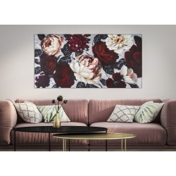 Cuadro artesanal con flores blancas y rojas – 150x76 cm – Efecto luminoso y glamuroso