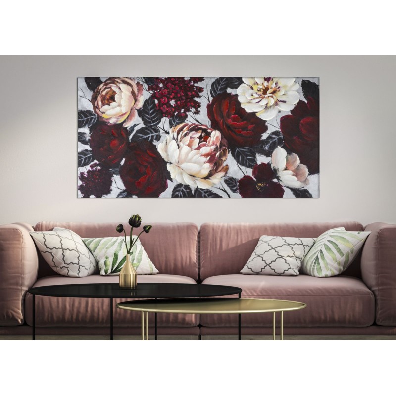 Cuadro artesanal con flores blancas y rojas – 150x76 cm – Efecto luminoso y glamuroso