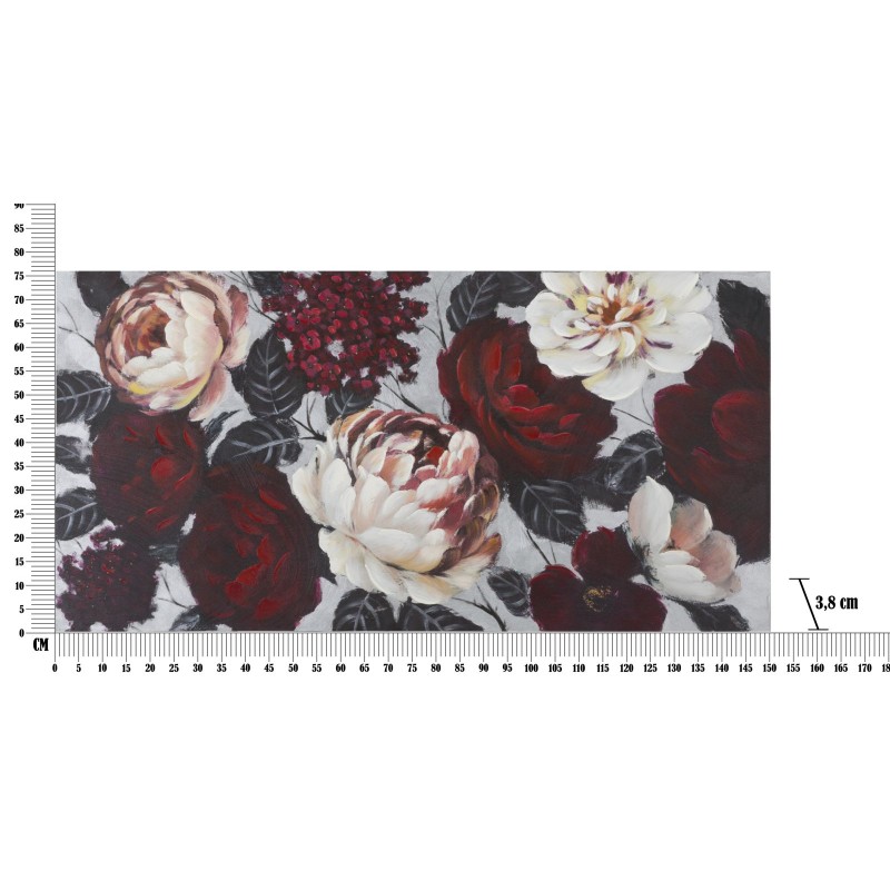 Cuadro artesanal con flores blancas y rojas – 150x76 cm – Efecto luminoso y glamuroso