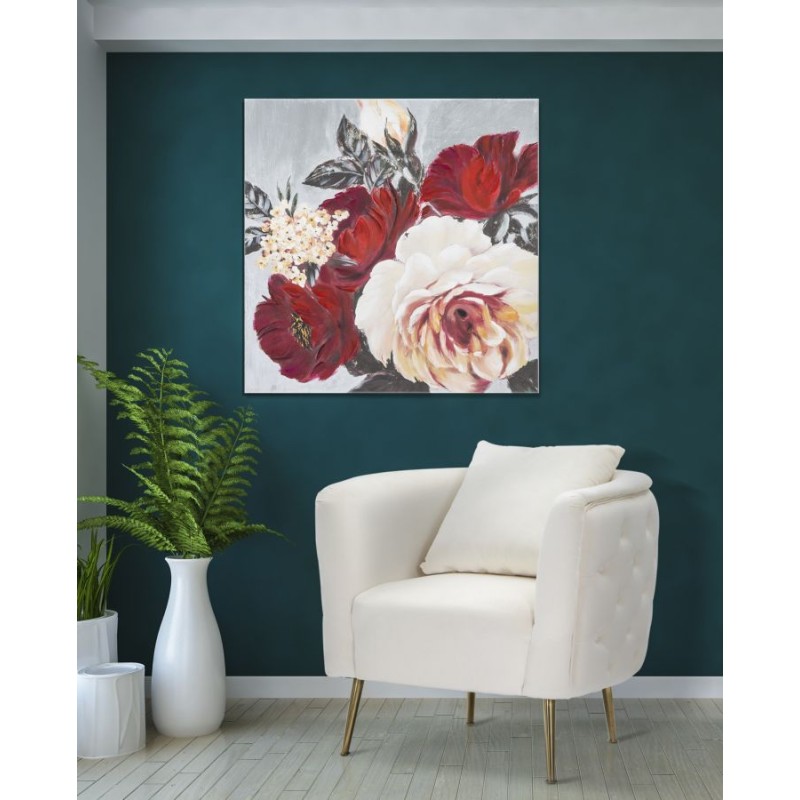 Cuadro floral cuadrado hecho a mano – 90x90 cm – Elegante decoración pintada a mano