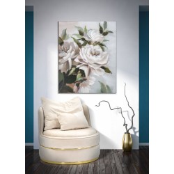 Cuadro artesanal con flores y hojas – 100x80 cm – Estilo glamuroso natural