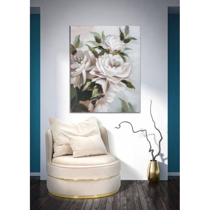 Cuadro artesanal con flores y hojas – 100x80 cm – Estilo glamuroso natural