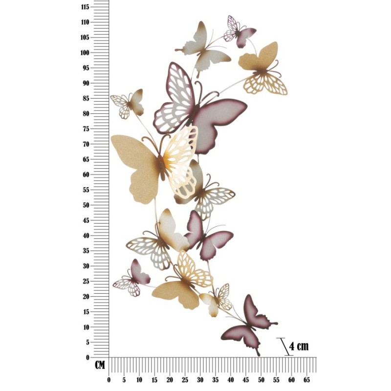 Panel de pared con mariposas doradas y burdeos – 59x111 cm – Decoración de pared de estilo glamuroso y ligero