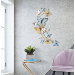 Panel mural de mariposas doradas y azul claro – 59x111 cm – Decoración Poética y Glamurosa