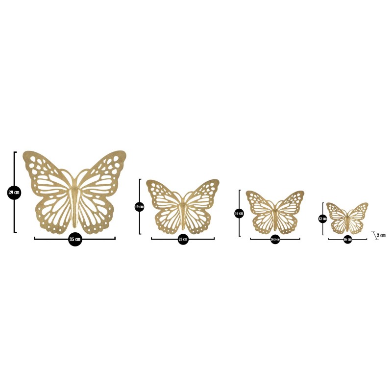 Juego de 4 mariposas de pared – 35 x 16 cm – Decoración de pared delicada y refinada con un toque de glamour.