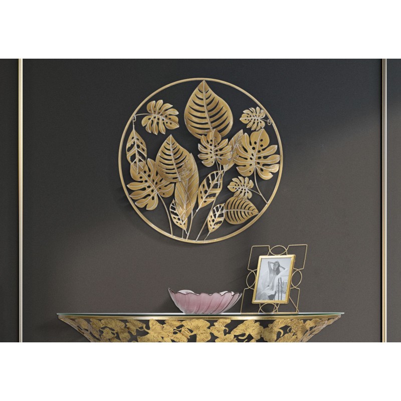 Panel de pared redondo estilo jungla – Ø80 cm – Metal glamuroso natural y exótico