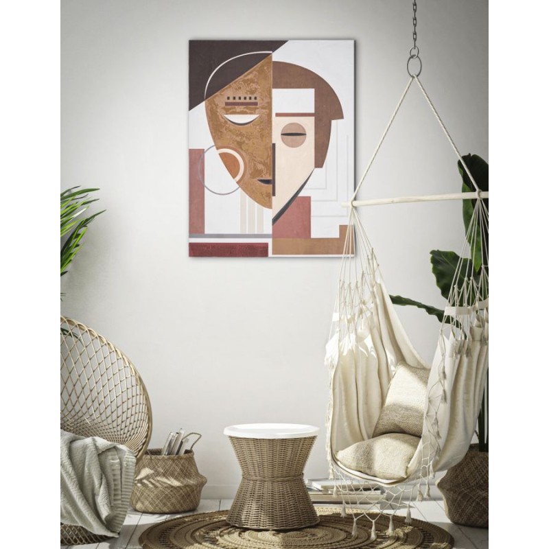 Cuadro artesanal con rostro étnico – 60x80 cm – Estilo bohemio chic y cultural