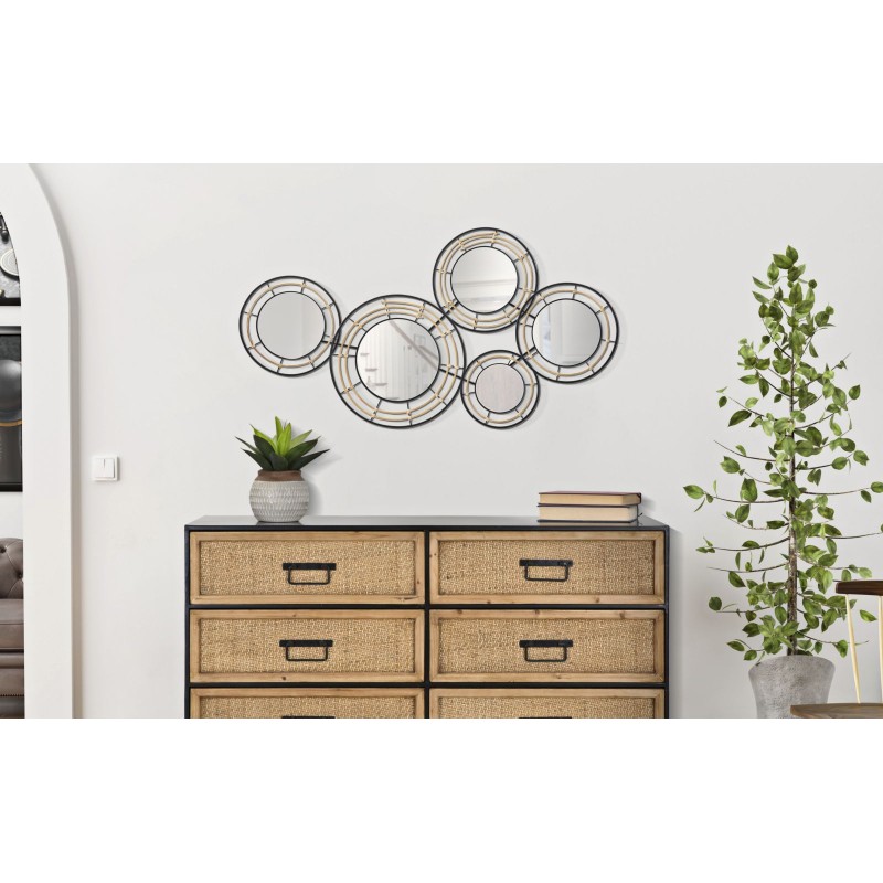 Panel mural de hierro Oporto con espejos – 111x59 cm – Elegancia bohemia y reflejos sutiles