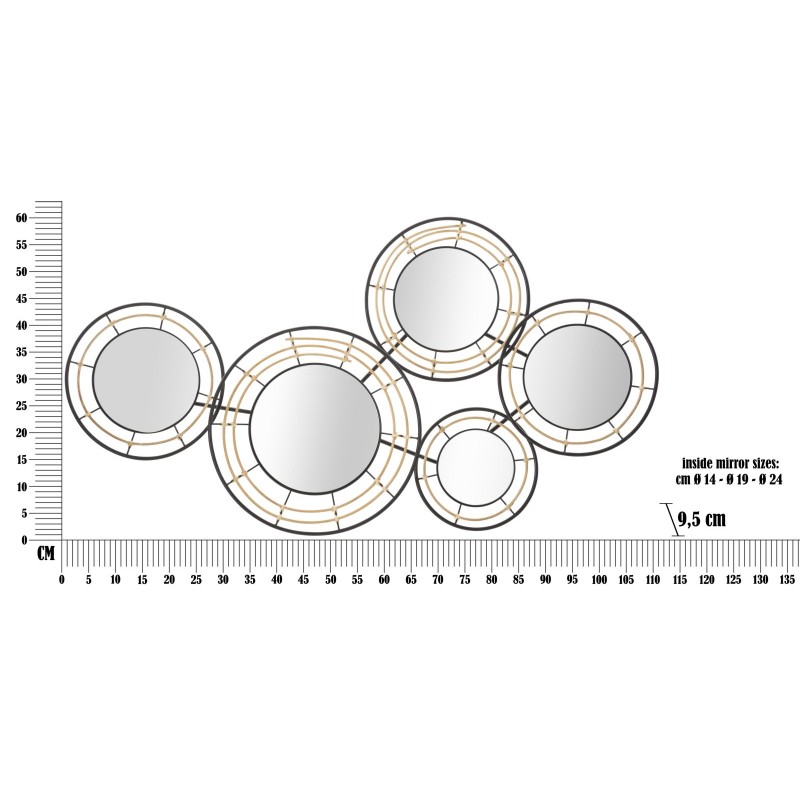 Panel mural de hierro Oporto con espejos – 111x59 cm – Elegancia bohemia y reflejos sutiles