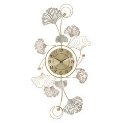 Decoración de pared con forma de hoja y reloj – 52x102 cm – Elegancia natural y funcionalidad glamurosa
