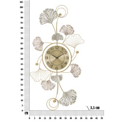 Decoración de pared con forma de hoja y reloj – 52x102 cm – Elegancia natural y funcionalidad glamurosa