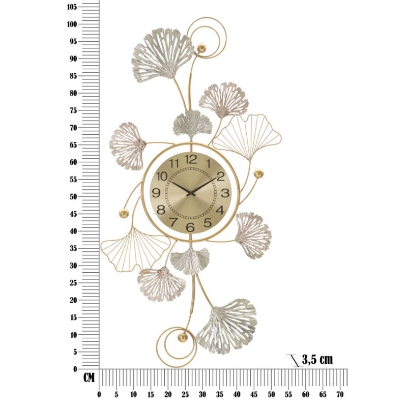 Decoración de pared con forma de hoja y reloj – 52x102 cm – Elegancia natural y funcionalidad glamurosa