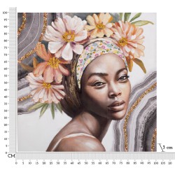 Arte mural hecho a mano por Naomi – Modelo A – 100x100 cm – Retrato femenino delicado y bohemio