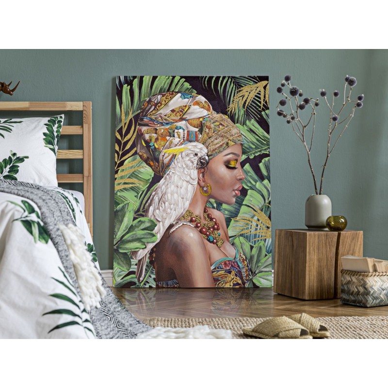 Cuadro vertical hecho a mano Kloe – 90x120 cm – Retrato expresivo, estilizado y bohemio chic