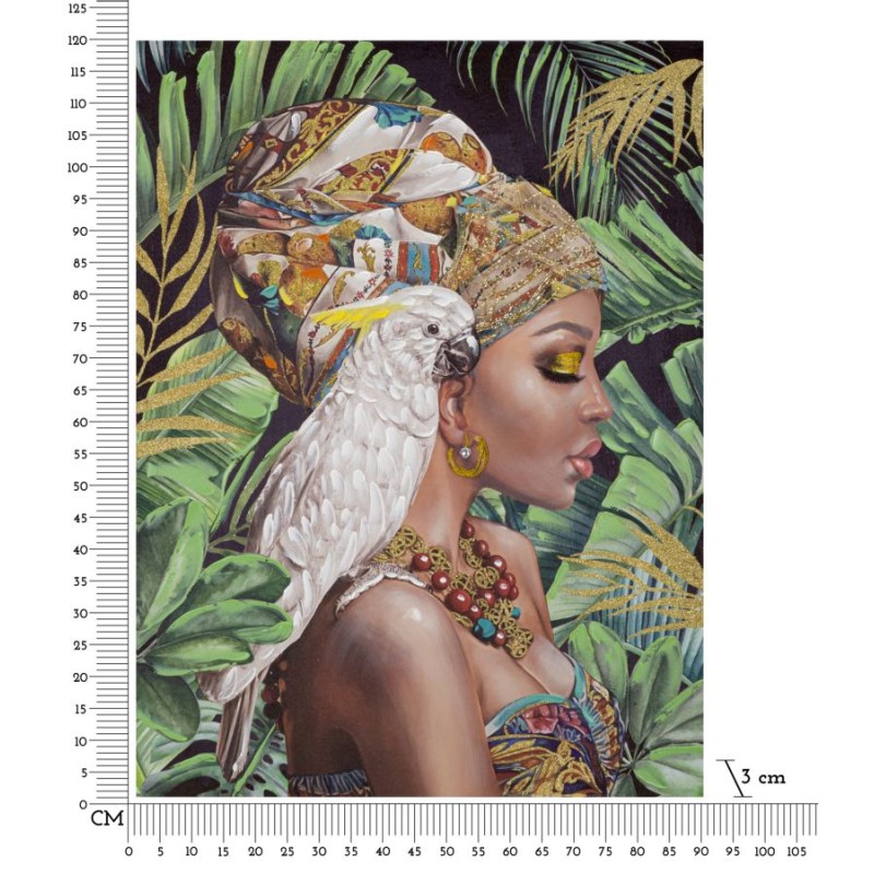 Cuadro vertical hecho a mano Kloe – 90x120 cm – Retrato expresivo, estilizado y bohemio chic