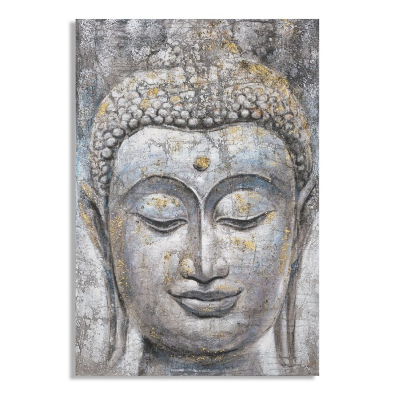 Arte mural hecho a mano, rostro luminoso de Buda – Modelo A – 80x120 cm – Serenidad bohemia y espiritual