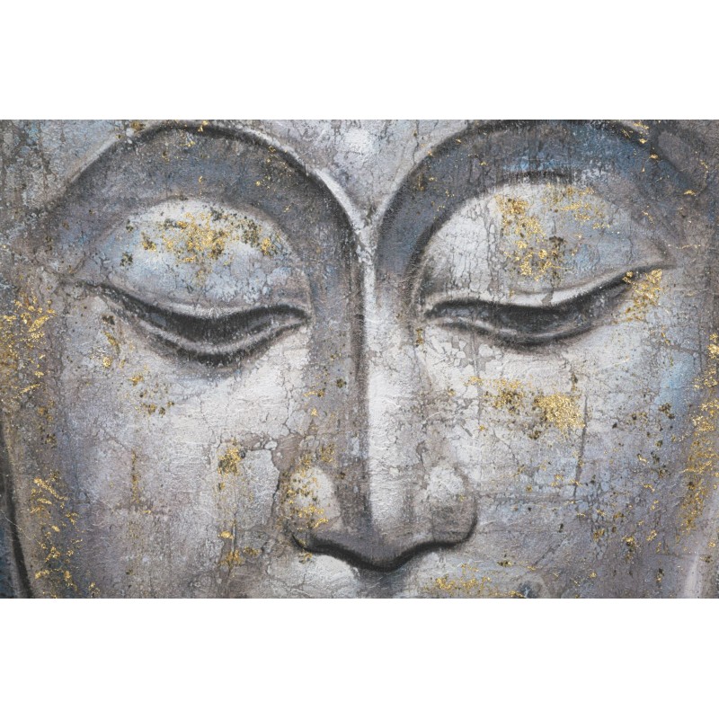 Arte mural hecho a mano, rostro luminoso de Buda – Modelo A – 80x120 cm – Serenidad bohemia y espiritual