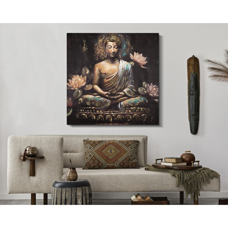 Arte mural de Buda hecho a mano – Modelo A – 100x100 cm – Formato espiritual bohemio grande