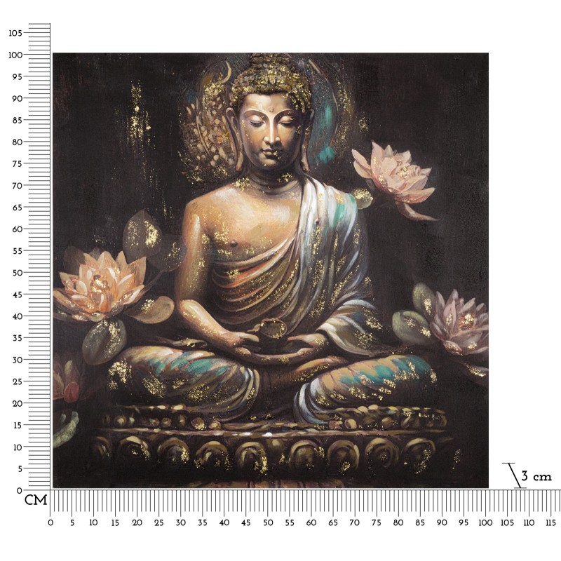 Arte mural de Buda hecho a mano – Modelo A – 100x100 cm – Formato espiritual bohemio grande
