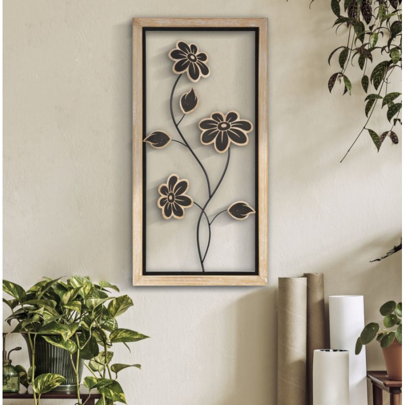 Panel de pared Girish de hierro y madera – Modelo B – 30x60 cm – Decoración bohemia natural equilibrada