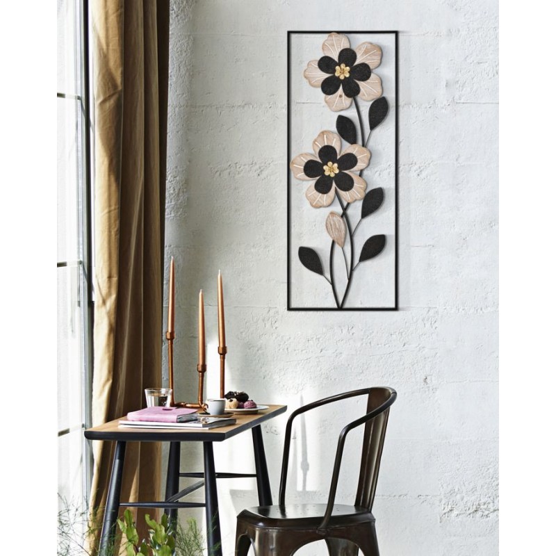 Panel de pared Divaker de hierro y madera – Modelo B – 27x70 cm – Diseño étnico bohemio refinado