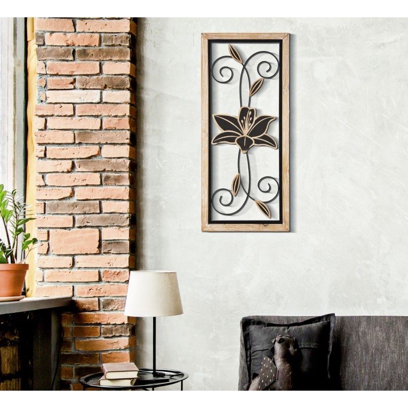 Panel de pared Koman de hierro y madera – Modelo B – 26x60 cm – Combinación de materiales de estilo bohemio chic