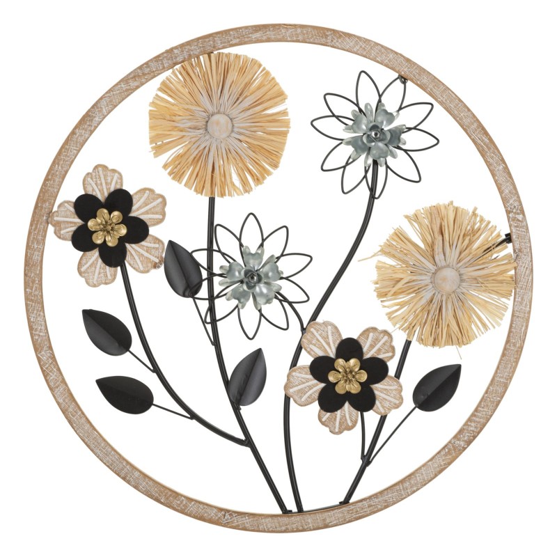 Panel de pared redondo de hierro y madera – Ø50 cm – Decoración de pared bohemia natural y texturizada