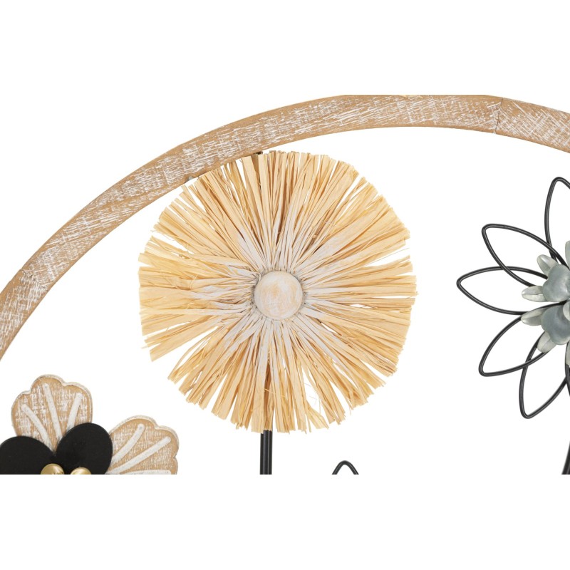 Panel de pared redondo de hierro y madera – Ø50 cm – Decoración de pared bohemia natural y texturizada