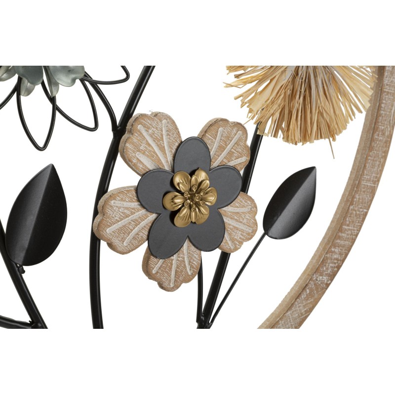 Panel de pared redondo de hierro y madera – Ø50 cm – Decoración de pared bohemia natural y texturizada