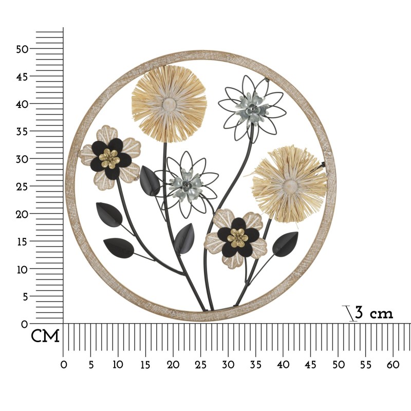 Panel de pared redondo de hierro y madera – Ø50 cm – Decoración de pared bohemia natural y texturizada