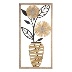 Panel mural Vaso en hierro y madera – 40x80 cm – Motivo de jarrón bohemio artesanal
