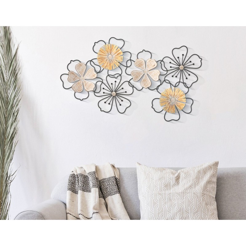 Panel de pared Itis de hierro y madera – 75x42 cm – Decoración de pared bohemia con un toque orgánico