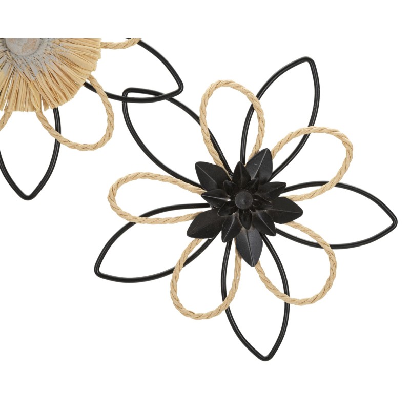 Panel de pared de hierro fundido y rafia – 60x35 cm – Decoración bohemia texturizada y suave