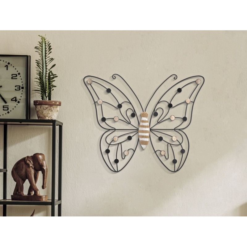 Panel mural de mariposas en hierro y madera – 39x33 cm – Delicado diseño bohemio chic (juego de 2)