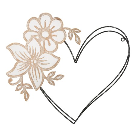 Panel de pared en forma de corazón de hierro y madera – 50x45 cm – Diseño bohemio chic romántico y natural (juego de 2)