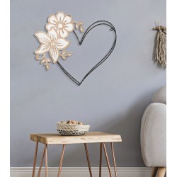 Panel de pared en forma de corazón de hierro y madera – 50x45 cm – Diseño bohemio chic romántico y natural (juego de 2)