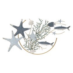 Panel de pared de hierro con forma de estrella de mar – 95x53 cm – Decoración náutica glamurosa y dorada