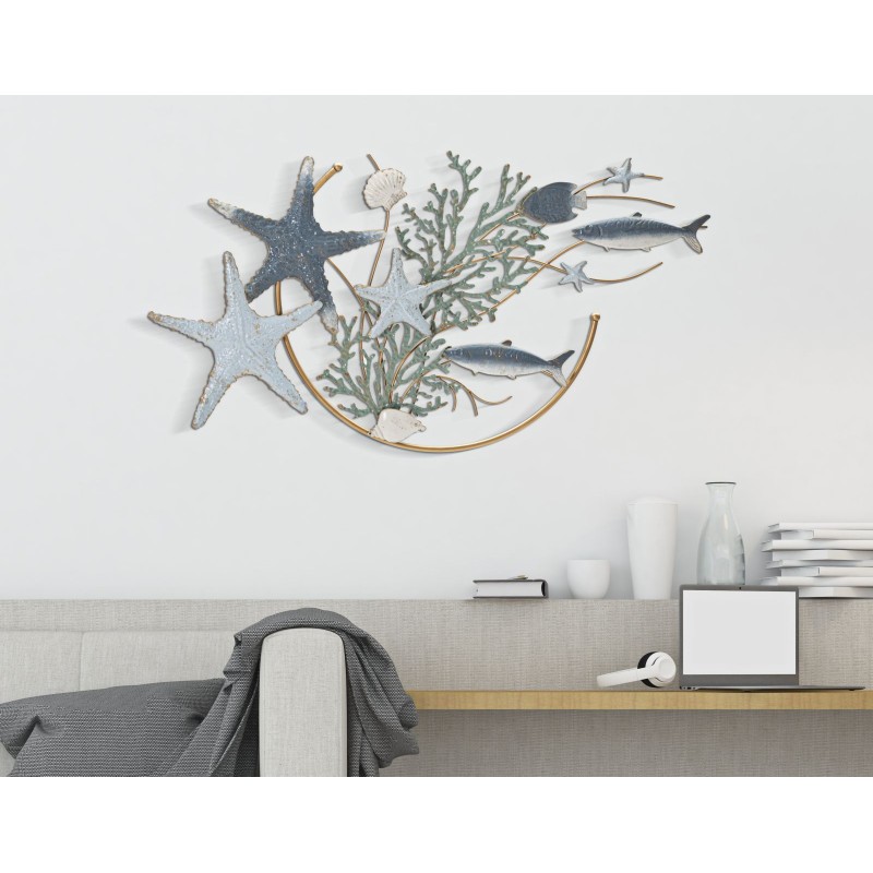 Panel de pared de hierro con forma de estrella de mar – 95x53 cm – Decoración náutica glamurosa y dorada