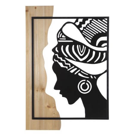 Panel mural tribal en hierro y madera – Estilo étnico moderno (53 x 2 x 80 cm)