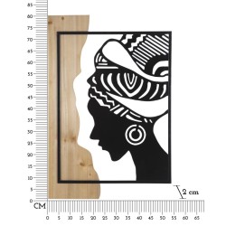 Panel mural tribal en hierro y madera – Estilo étnico moderno (53 x 2 x 80 cm)