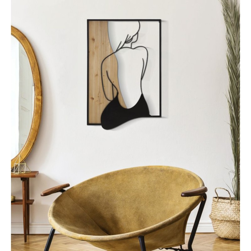 Panel mural de hierro y madera – Refinamiento decorativo (60 x 2 x 90 cm)