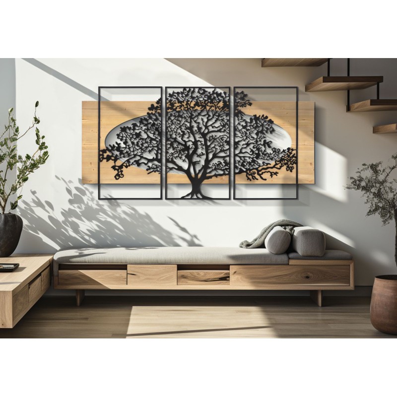 Panel de pared TREE – Juego de 3 piezas, diseño natural (176 x 2 x 90 cm / 63 x 2 x 90 – 50 x 2 x 90)