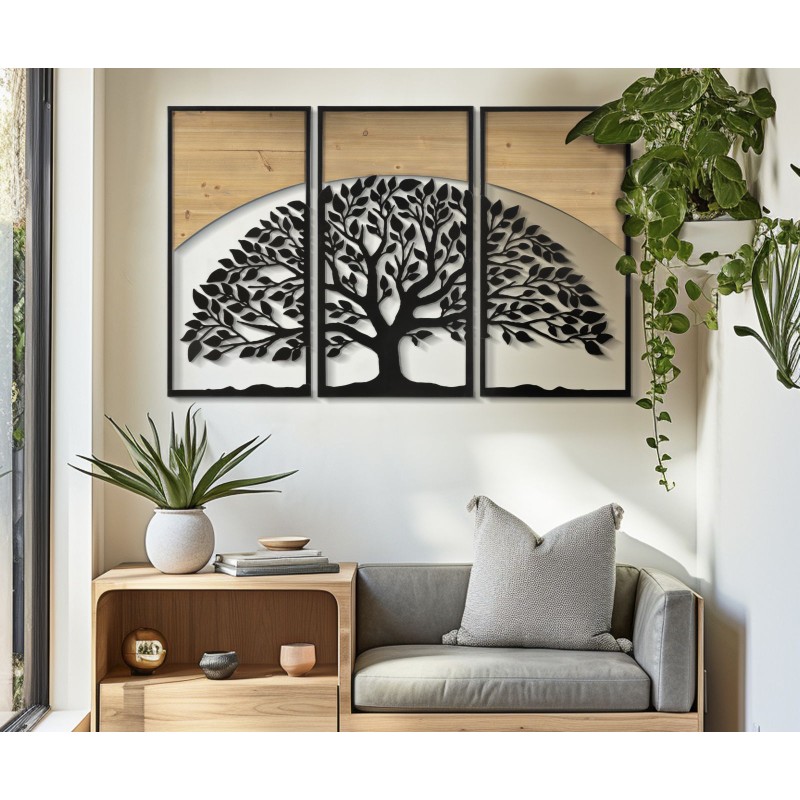 Panel de pared ARC – Juego de 3 piezas, líneas contemporáneas (105 x 2 x 70 cm / 35 x 2 x 70 cm)