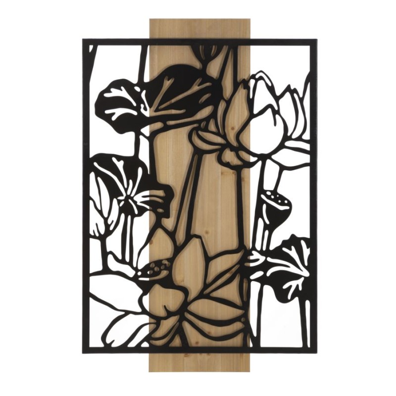 Panel mural LOTUS – Hierro y madera, elegancia refinada (60 x 2 x 90 cm)