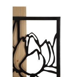 Panel mural LOTUS – Hierro y madera, elegancia refinada (60 x 2 x 90 cm)