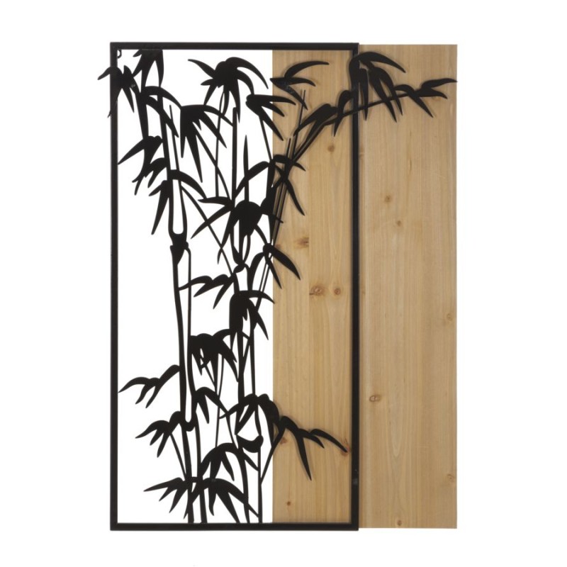 Panel de pared de bambú, hierro y madera – Encanto natural y contemporáneo (58 x 2 x 80 cm)