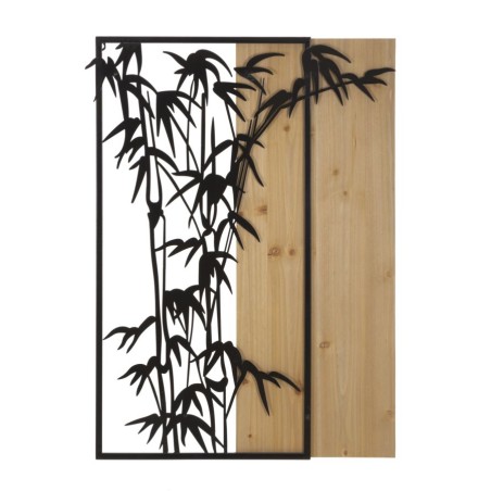 Panel de pared de bambú, hierro y madera – Encanto natural y contemporáneo (58 x 2 x 80 cm)