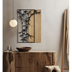 Panel de pared de bambú, hierro y madera – Encanto natural y contemporáneo (58 x 2 x 80 cm)
