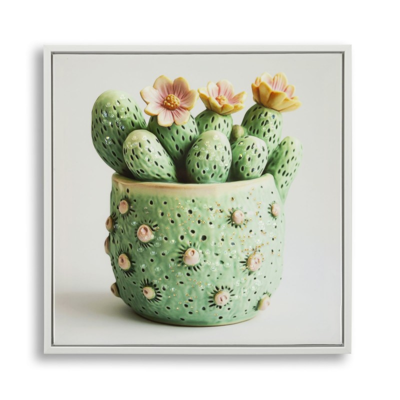 Impresión sobre lienzo lacado, motivo de cactus H – Mini decoración gráfica (40 x 2,8 x 40 cm)