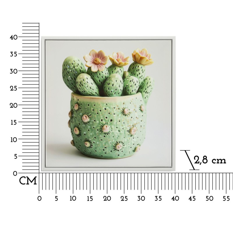Impresión sobre lienzo lacado, motivo de cactus H – Mini decoración gráfica (40 x 2,8 x 40 cm)